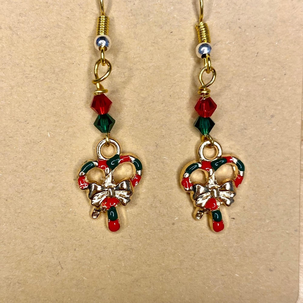 Christmas Holiday Double Candy Canes Dangle Earrings